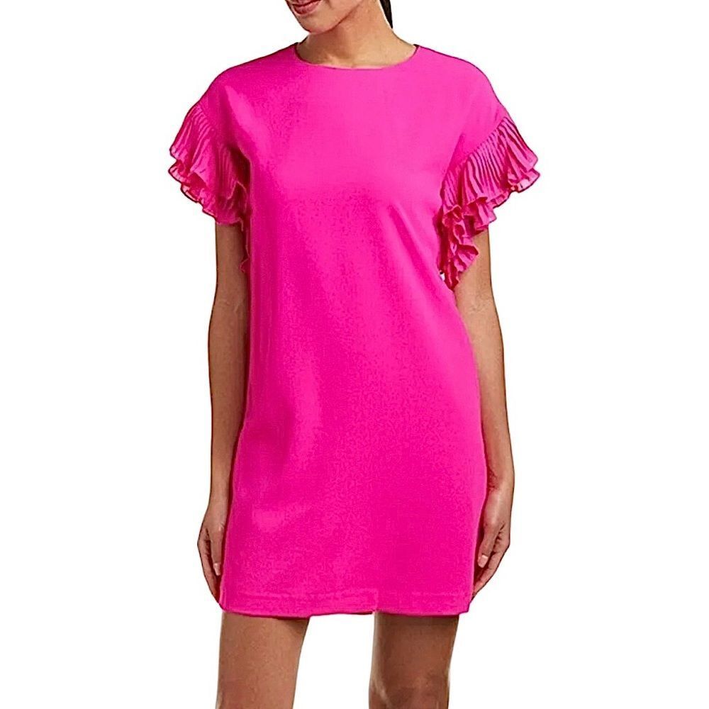 CECE Pink Dress Pleated Sleeve Crepe Shift Dress Size 2
